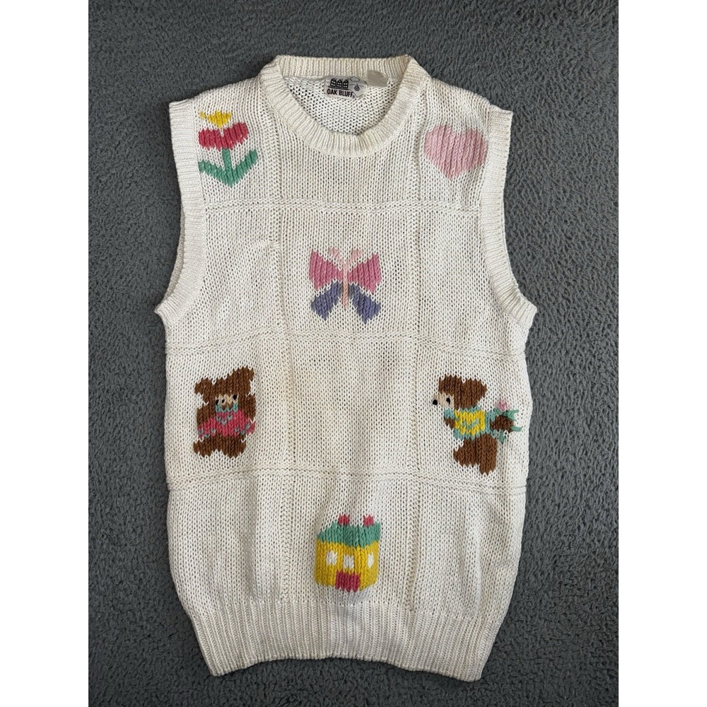 Vintage Grandma Sweater Vest Women 18/20 Retro 90s Teacher Embroidered‎ Floral